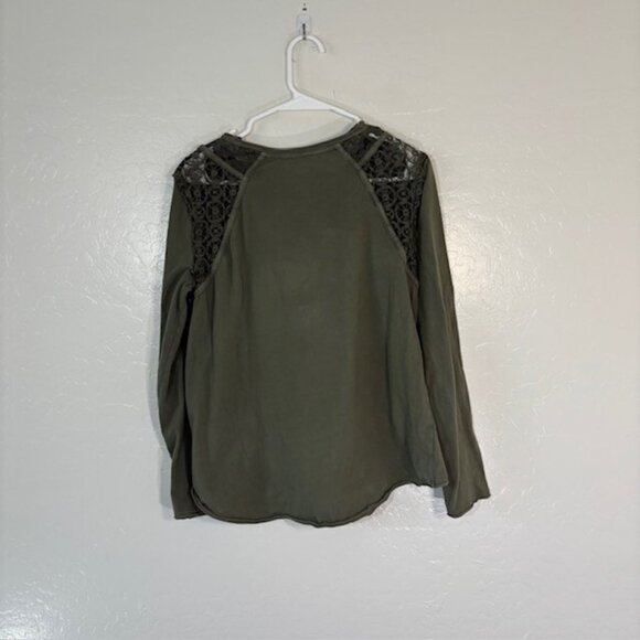 Sundance Catalog Top Womens Small Lace Detail Blouse BOHO Green FLAW - Picture 5 of 6